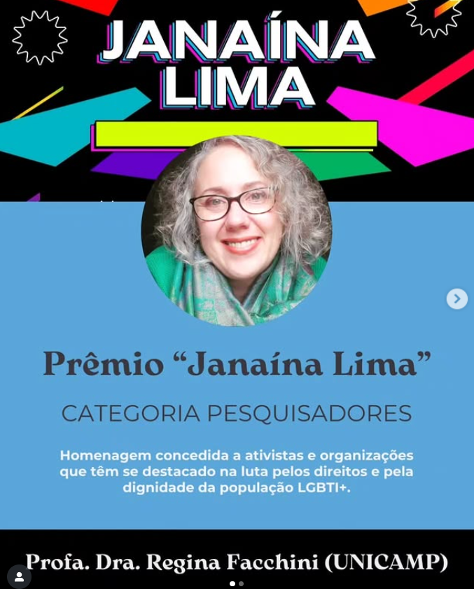 Pesquisadora Pagu Regina Facchini recebe o Prêmio "Janaína Lima"